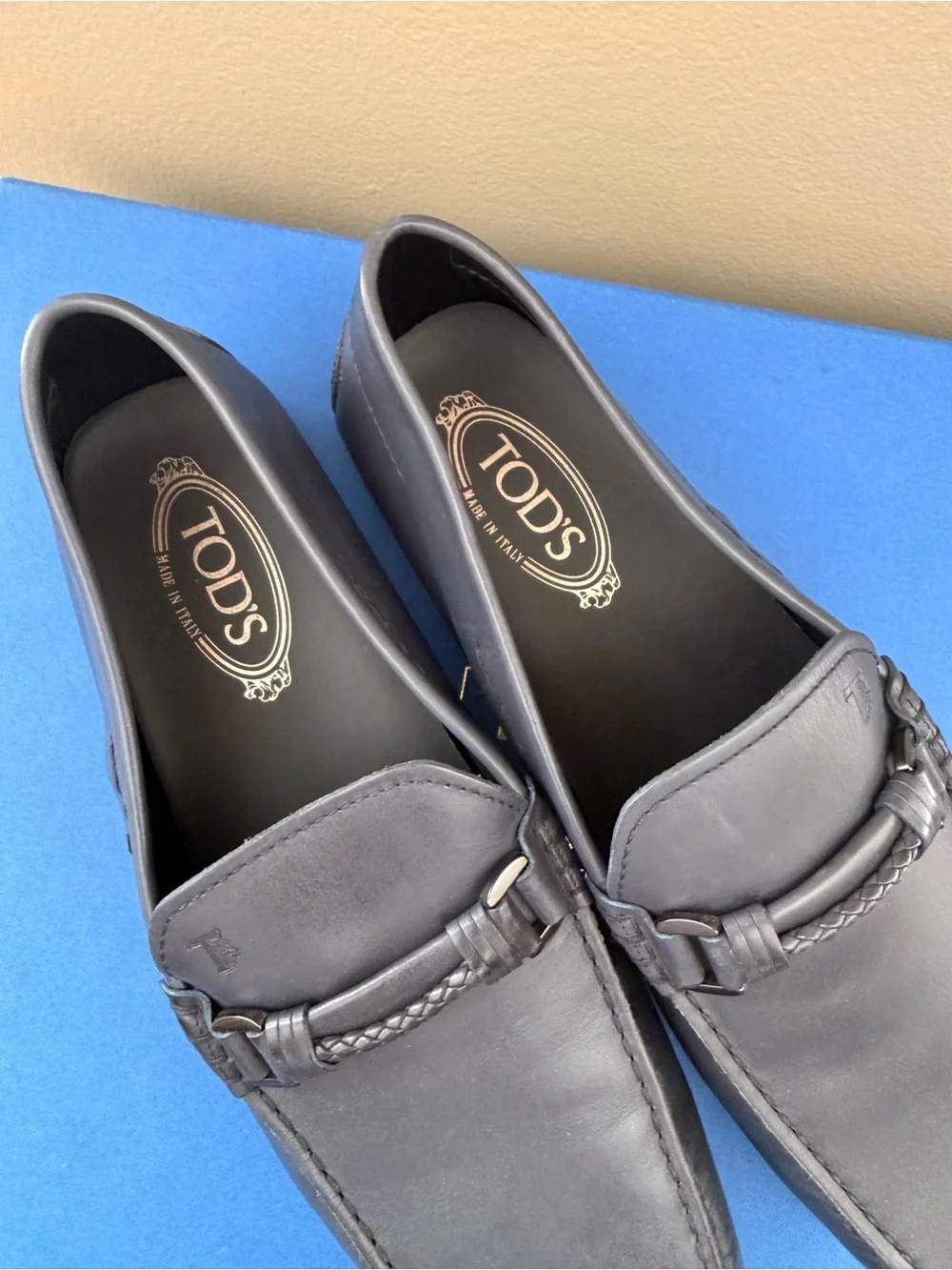 Tod’s Men’s Navy Blue Leather Slip-On Loafers